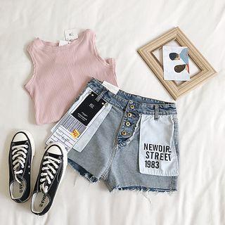 Label Accent Revisable Denim Hot Pants
