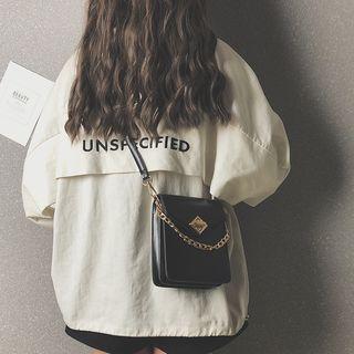 Faux Leather Twist Lock Chain Accent Crossbody Bag