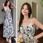 Sleeveless Floral Print Slim-fit Dress As Figure - One Size