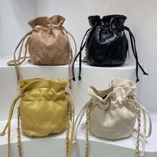 Chain Quilted Drawstring Bucket Bag