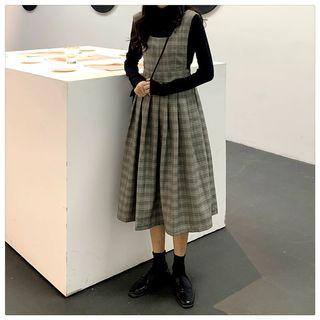 Plaid A-line Midi Pinafore Dress As Shown In Figure - One Size