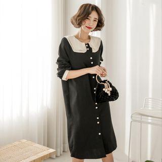 Frilled-collar Contrast-trim Shirtdress One Size