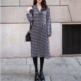 Long-sleeved Floral Print Loose-fit Pleated Sheath Dress