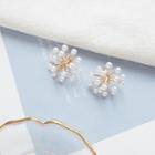 Beaded Flower Earrings 1 Pair - S925 Silver Earrings - White & Gold - One Size
