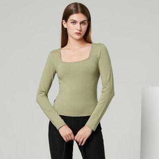 Eco-friendly Long Sleeve Square-neck Knit Top