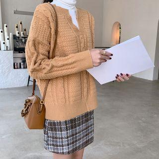 Notched Cable Knit Sweater