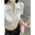 Short-sleeve Wrap Crop Polo Shirt White - One Size