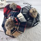 Furry Ball Plaid Beret