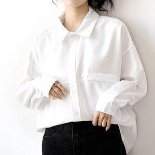 Long-sleeve Plain Shirt White - M