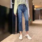 High-waist Frayed Straight Leg Cropped Jeans