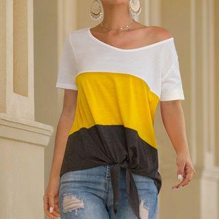 Color Block Knot Hem Tee