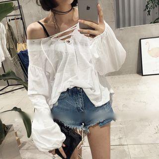 Crisscross Front Off Shoulder Long Sleeve Top