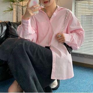 Plain Shirt Shirt - Pink - One Size