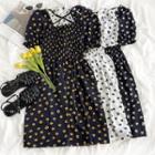 Short-sleeve Floral Smock A-line Dress