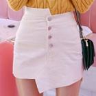 Buttoned Asymmetric Corduroy Miniskirt