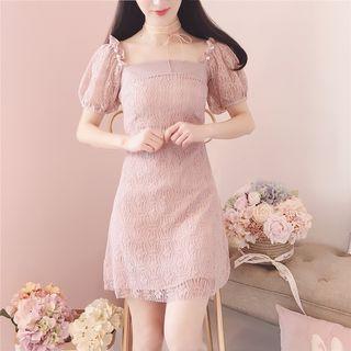 Embellished Lace Short-sleeve Dress