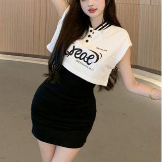 Cap-sleeve Cropped Polo Shirt / Sheath Dress