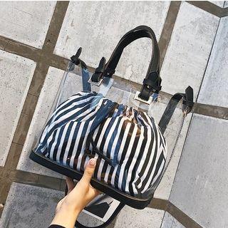 Inset Striped Pouch Transparent Tote