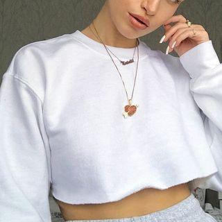 Heart Embroidered Crop Sweatshirt