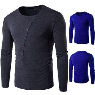 Diagonal Button Long-sleeve T-shirt