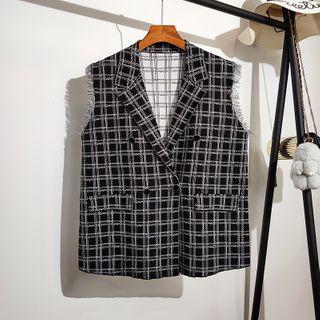 Plaid Knit Vest Cardigan