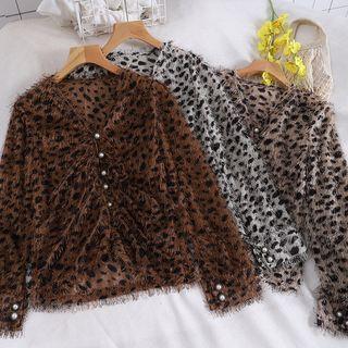 Leopard Fringed Long-sleeve Lightweight Cardigan