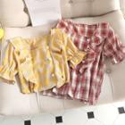Ruffle Plaid Square-neck Top