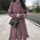 Frilled Trim Gingham Shirtdress