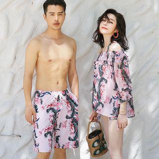 Couple Matching Print Swim Shorts / Cover-up / Bikini Top / Set