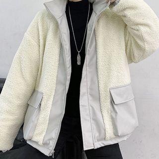 Faux-leather Two-way Fleece-lined Jacket