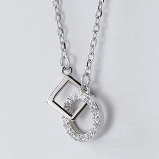 Rhinestone Geometric Pendant Necklace Silver - One Size