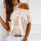 Short-sleeve Cutout Print T-shirt