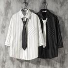 3/4-sleeve Pinstriped Shirt With Pinstriped Neck Tie