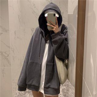 Embroidered Plain Oversized Hood Jacket