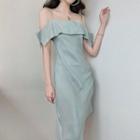 Cold-shoulder Asymmetric Dress Greenish Gray - One Size