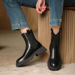 Plain Platform Block Heel Short Boots