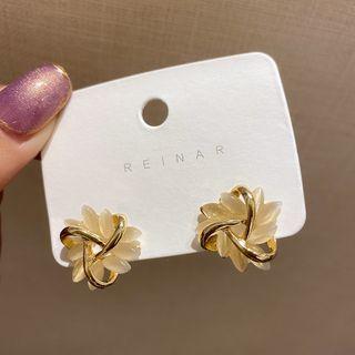 Rhinestone Alloy Flower Earring Ge2570 - 1 Pair - Gold - One Size