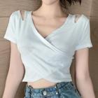 Short-sleeve Cross Strap Off-shoulder Cropped T-shirt
