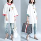 3/4 Sleeve Printed Contrast-trim T-shirt