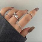 Set Of 4 : Butterfly / Twisted / Wavy / Polished Alloy Ring (assorted Designs) Set Of 4 - Silver - One Size