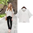 Pleated Chiffon Short-sleeve Top