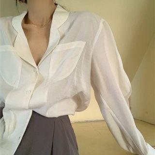 V-neck Pocket-detail Long-sleeve Top