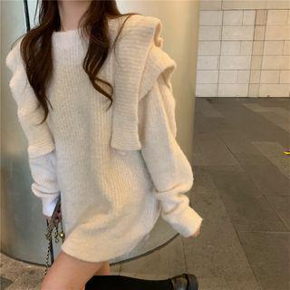 Ruffle Trim Sweater Beige - One Size