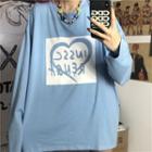 Lettering Heart Print Long-sleeve T-shirt Sky Blue - One Size