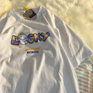 Short-sleeve Cartoon Lettering Print T-shirt