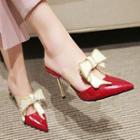 Pointy-toe Rhinestone Bow Stiletto Heel Mules