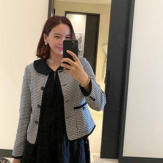 Button-up Houndstooth Jacket Black - One Size