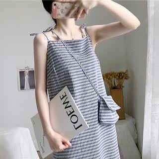 Check A-line Sleeveless Dress + Crossbody Bag As Figure - One Size