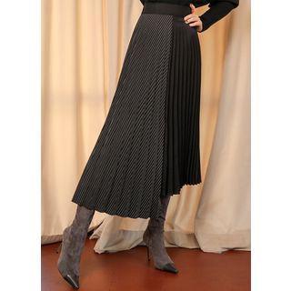 Stripe-panel Accordion-pleated Midi Skirt