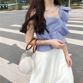 Striped Ruffle Off-shoulder Cropped Top